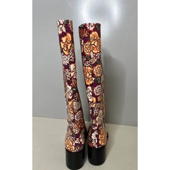 Larroude $485 Ricky Boot In Wine Ikebana Floral Print Leather Size 8.5 Y2K - Picture 4 of 6